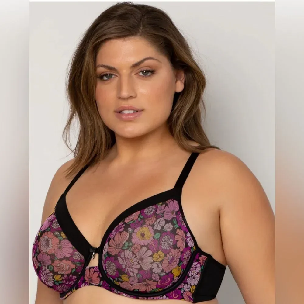 NWT Curvy couture floral mesh bra size 38C. Style 1311.